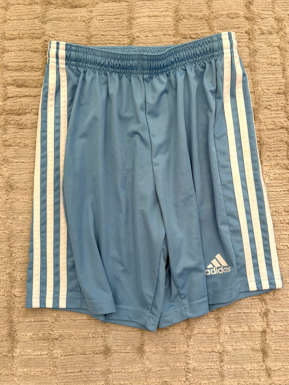 Adidas athletic shorts baby blue with white stripes